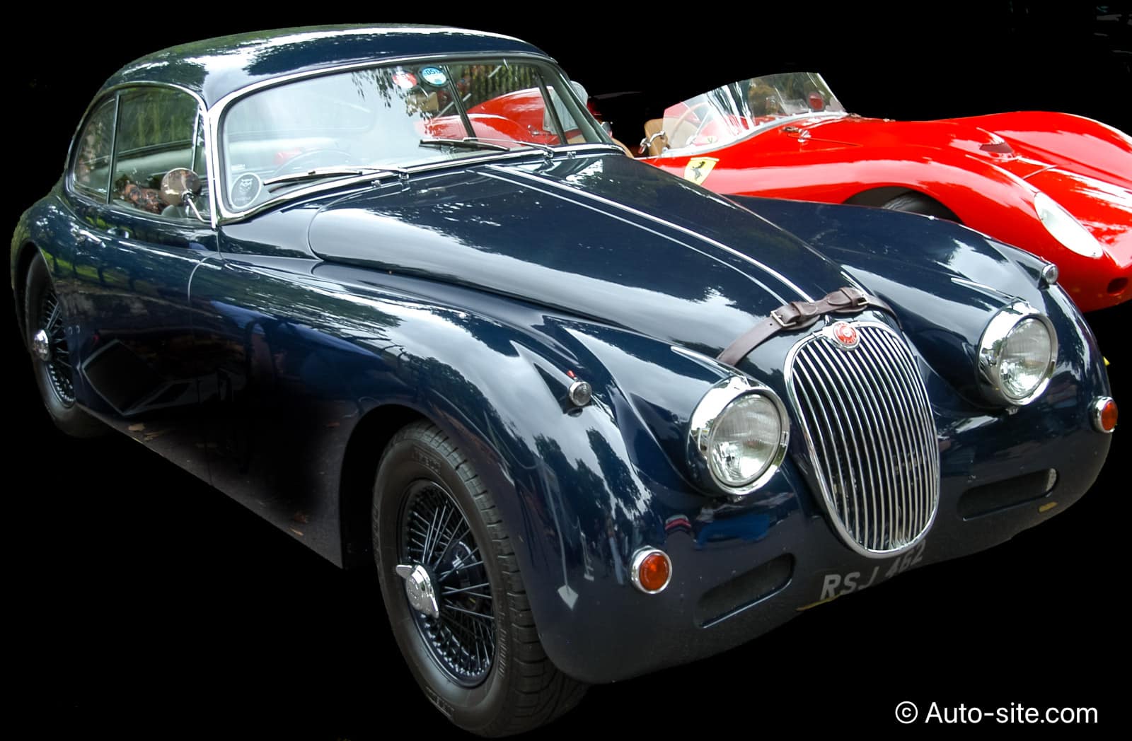 jaguar xk150 fhc fixed head coupe 1959 rsj462 indigo blue front right side isolated